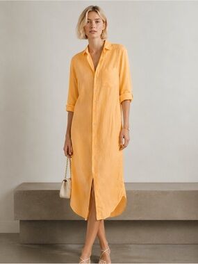 Frank & Eileen Rory Sunset Orange Maxi Shirt Dress Cotton Relaxed Size XS